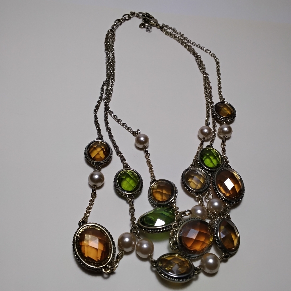 3 Strand Colored Glass & Pearl Necklace